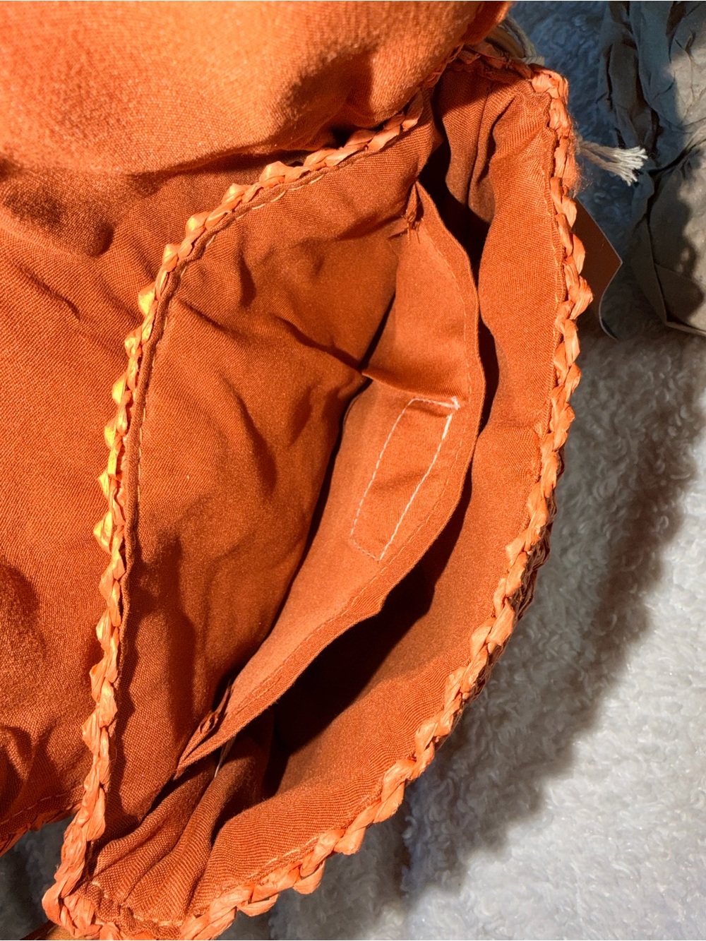 Orange Woven Crossbody Bag with Faux Leather Strap Made with Recycled paper - Picture 4 of 8